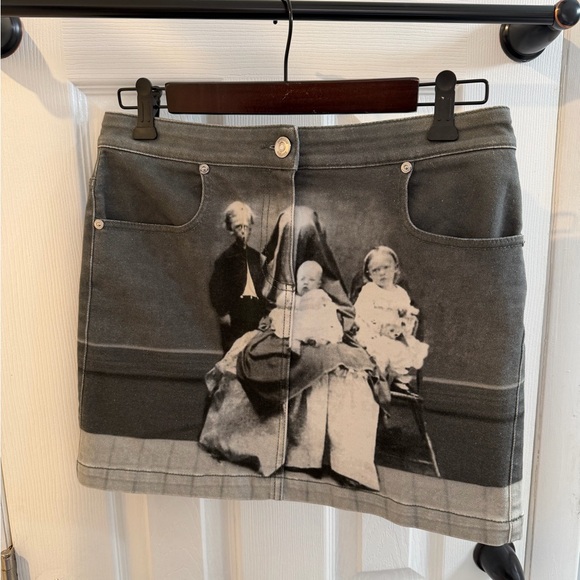 Burberry Dresses & Skirts - Burberry Grey Stretch Denim Victorian Portrait Print Mini Skirt.